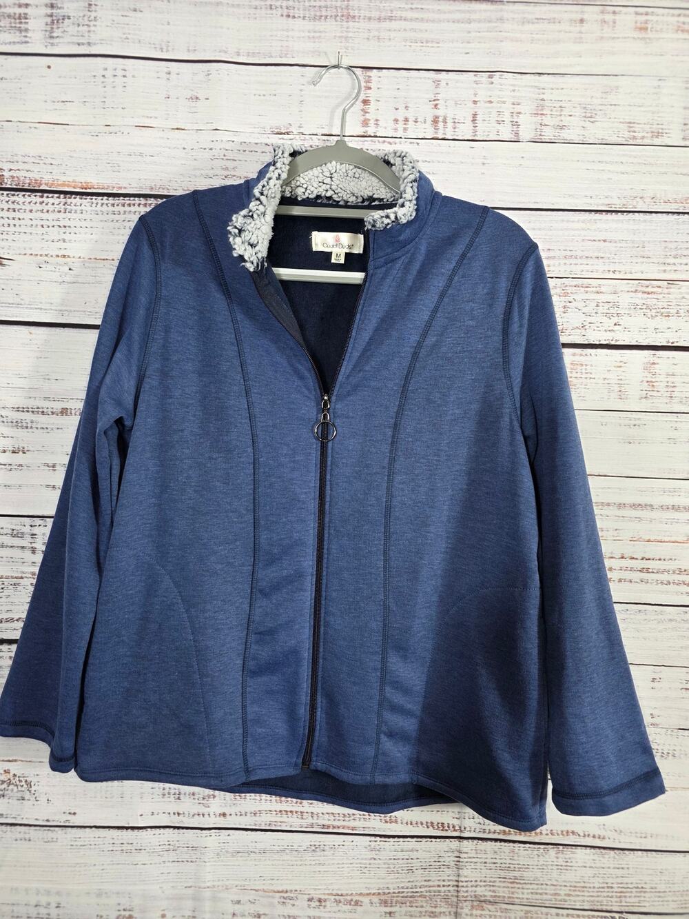 Cuddle Duds Women's Zip Up Jacket Sherpa Lined Collar Blue Size Medium